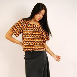Mod Crop Top (XS) vintage y2k orange brown yellow 60s inspired shirt